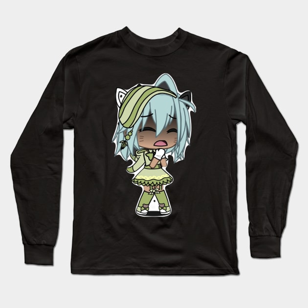 Gacha Life Shy Cute Green Dress Long Sleeve T-Shirt by Itz toca froggy